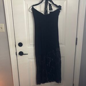 Commense Black Asymmetrical Lace Dress